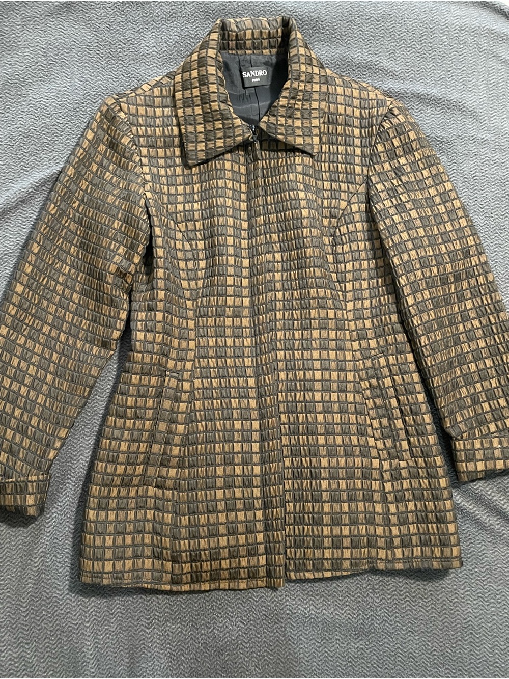 SANDRO | Women’s Patterned Brown & Black Zip-Front Coat